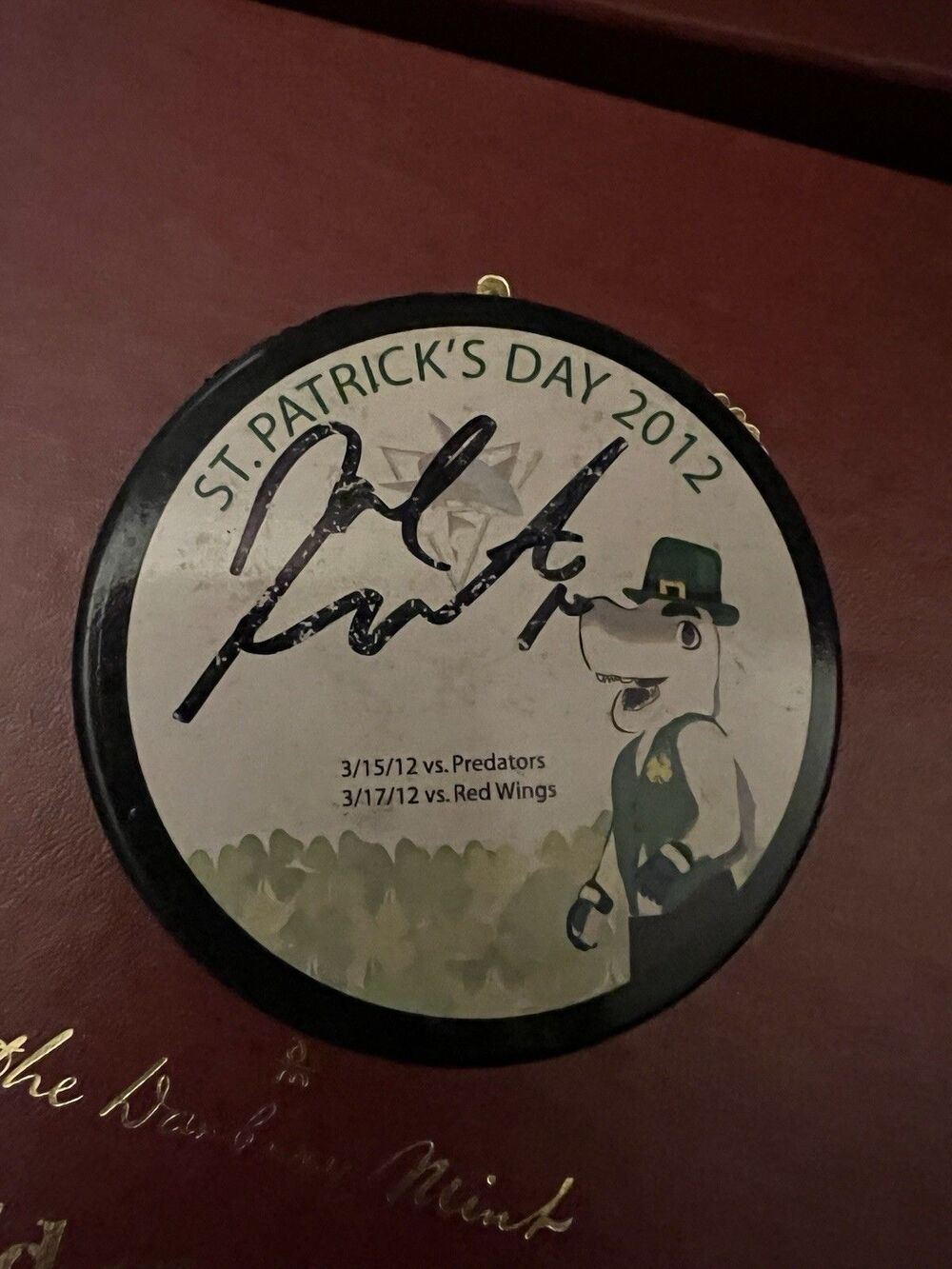 Brad Winchester Signed 2012 San Jose Sharks St Patrick’s Day Puck NHL
